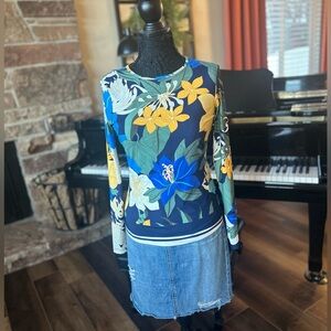 NEW Lands’ End Womens Relaxed SunShade UPF 50 Rash Guard Navy Floral XS